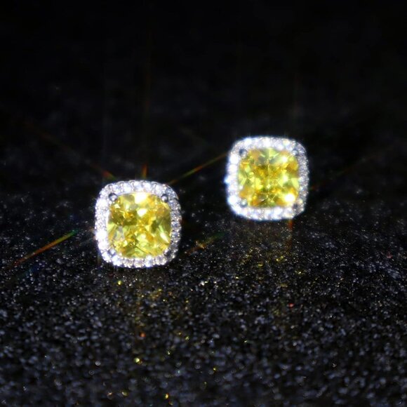 Women's Square Birthstone Cubic Zirconia Mall Dainty Yellow Elegant Earring - Picture 5 of 6
